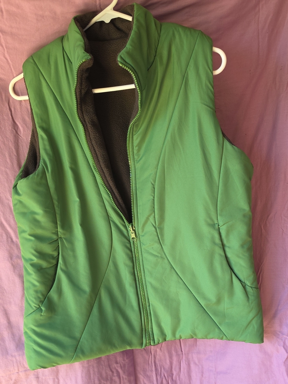Women's Bright Green Quilted Fleece-Lined Vest